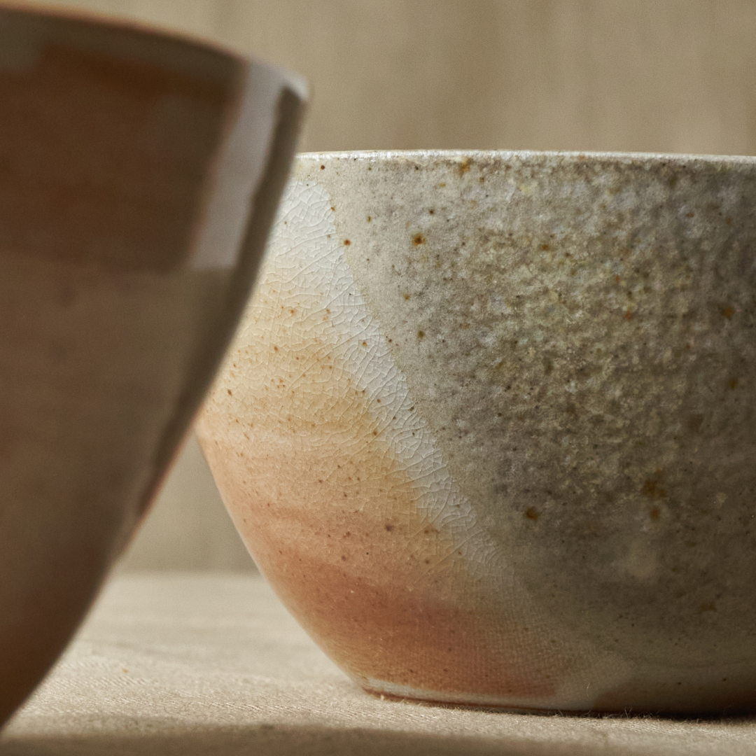 Set bowl e pouring bowl Shino *woodfired